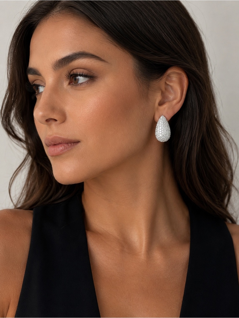 Jewels by Sunaina Silver Teardrop Pavé CZ Stud Earrings New In Box Gift